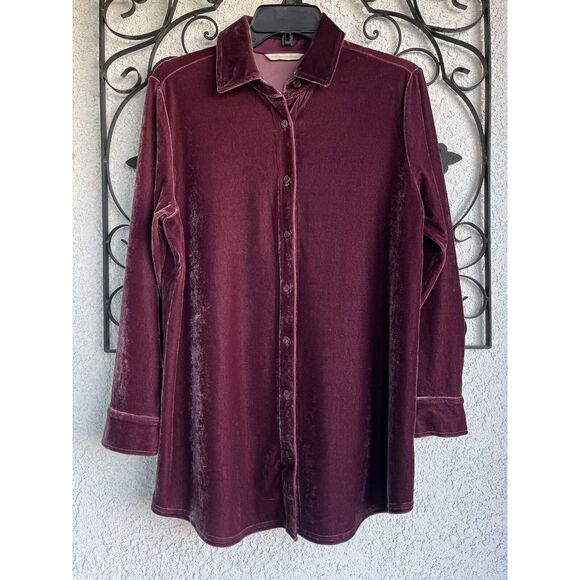 Soft Surroundings Velvet Boyfriend Tunic - Size Medium Petite - Berry - Picture 2 of 7